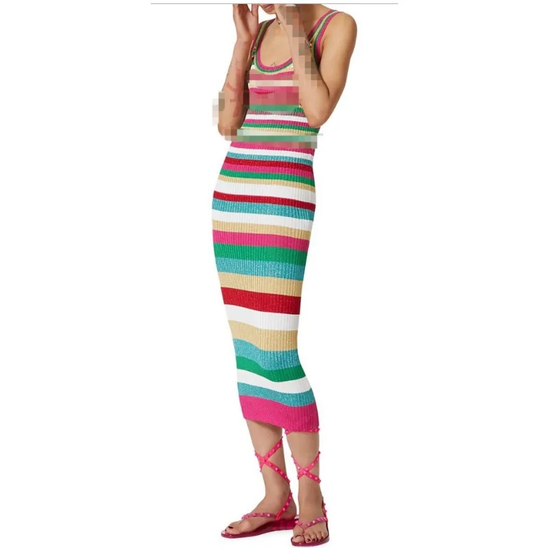 

Women Sexy Bodycon Maxi Cami Dress Sleeveless Striped Casual Holiday Vocation Beach Streetwear Summer Aesthetic clothing A05390