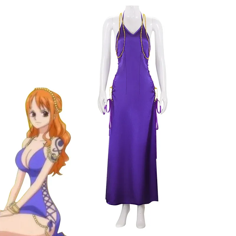 

One Piece Nami Cosplay Costume Adult Sexy Woman Outfit Purple Tight Split Dress Hallowen Carnival Party Suit