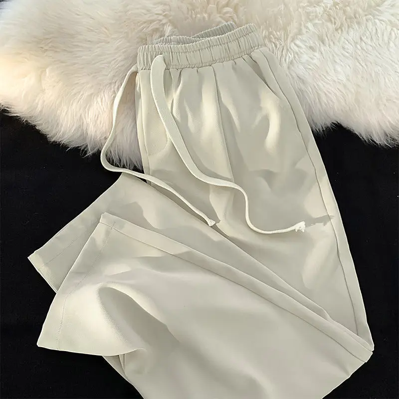

Autumn Women's Solid Color Suit Casual Wide Leg Pants Korean Version Trousers Drawstring Tie High Waist Suit Pants Black Pants