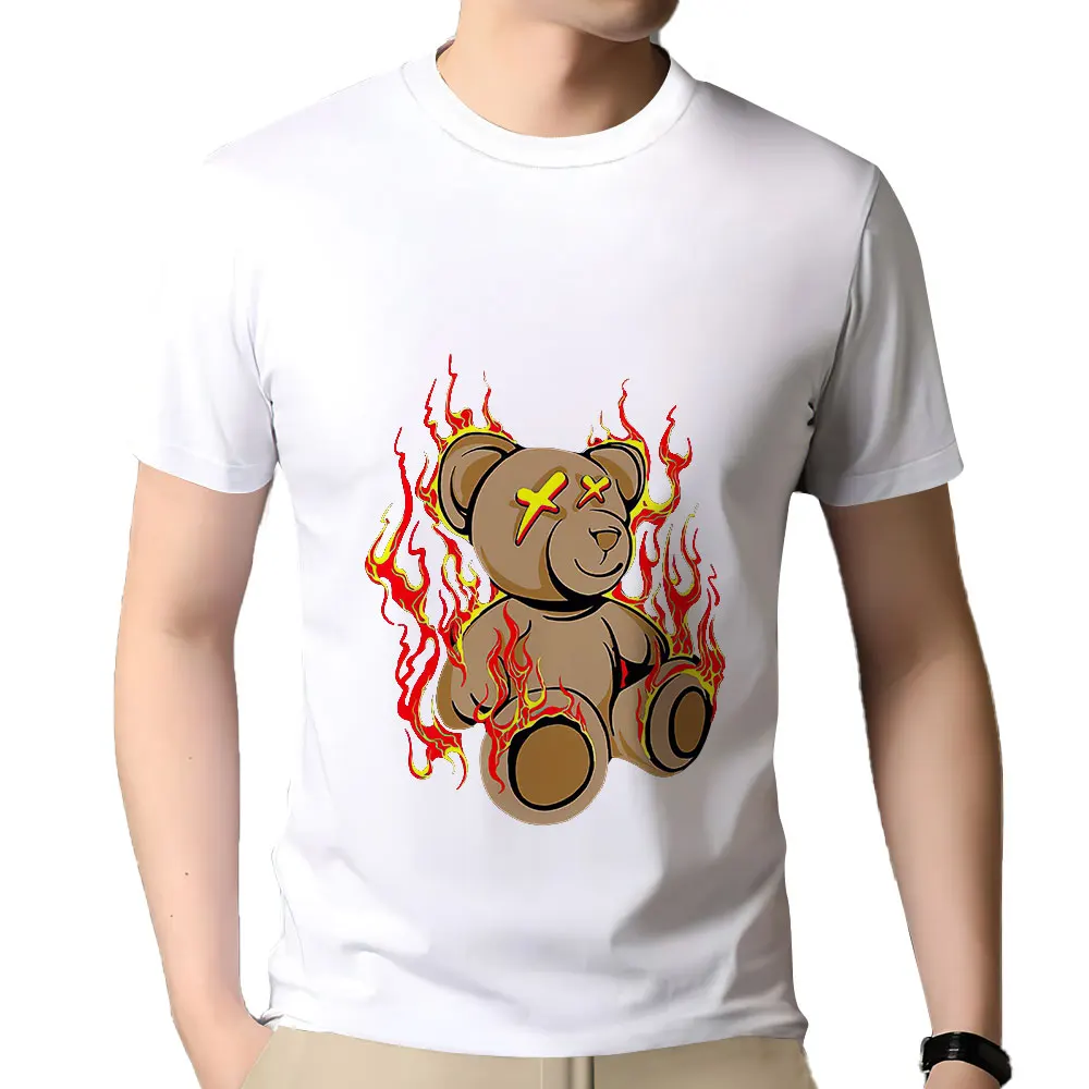 

Bao You Men's Summer Short Sleeve T-shirt Cartoon Bear Print Top TEE Pure Cotton Extra Large Loose Men's Cartoon T-shirt