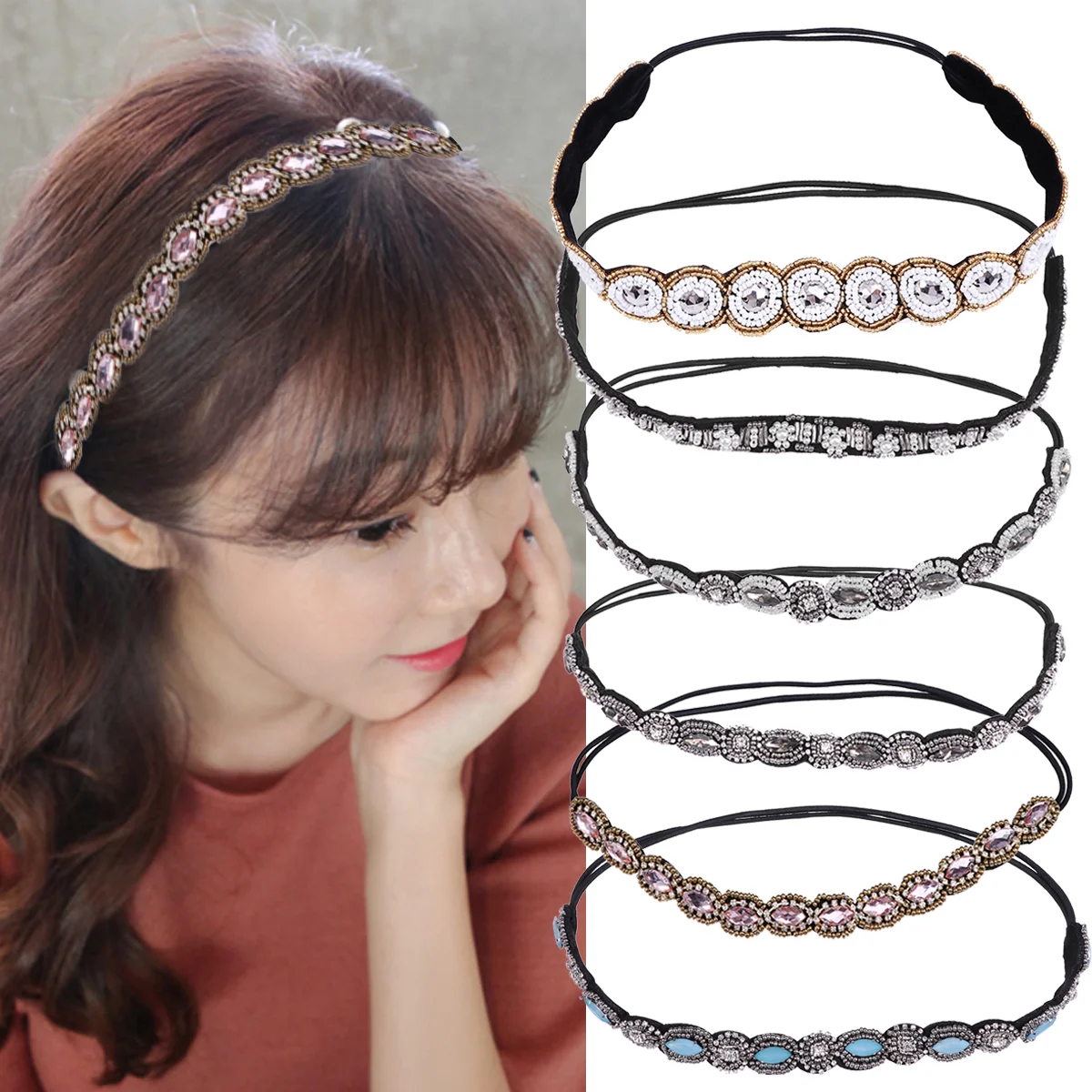 

6 шт. аксессуары для волос Стразы ободки для волос простой ободок для волос женские эластичные ободки для волос Miss