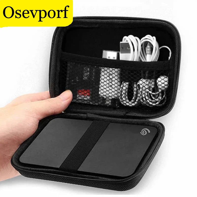 External Storage Hard Case HDD SSD Bag For 2.5 Hard Drive Power Bank USB Cable Charger Power Bank Earphone Headphone Cases Black
