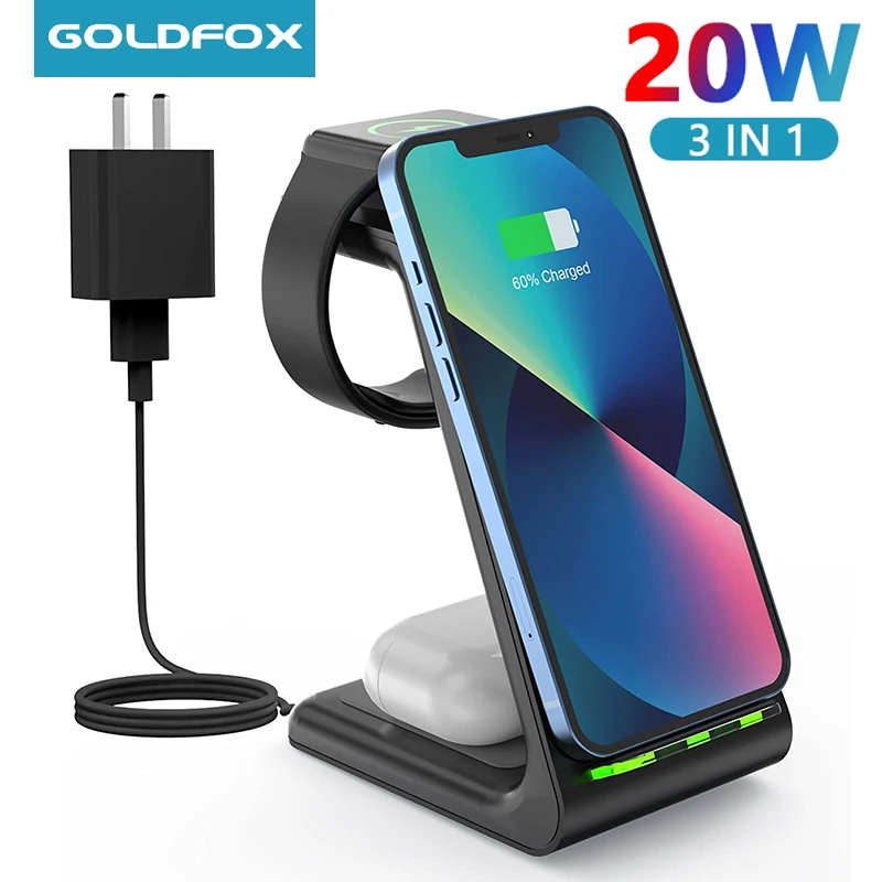 

3 in 1 Wireless Charger For iPhone 14/13/12/11/ Pro/X 20W Qi Fast Charging Dock Station For Apple Watch 6 5 4 3 2 1 SE Airpods