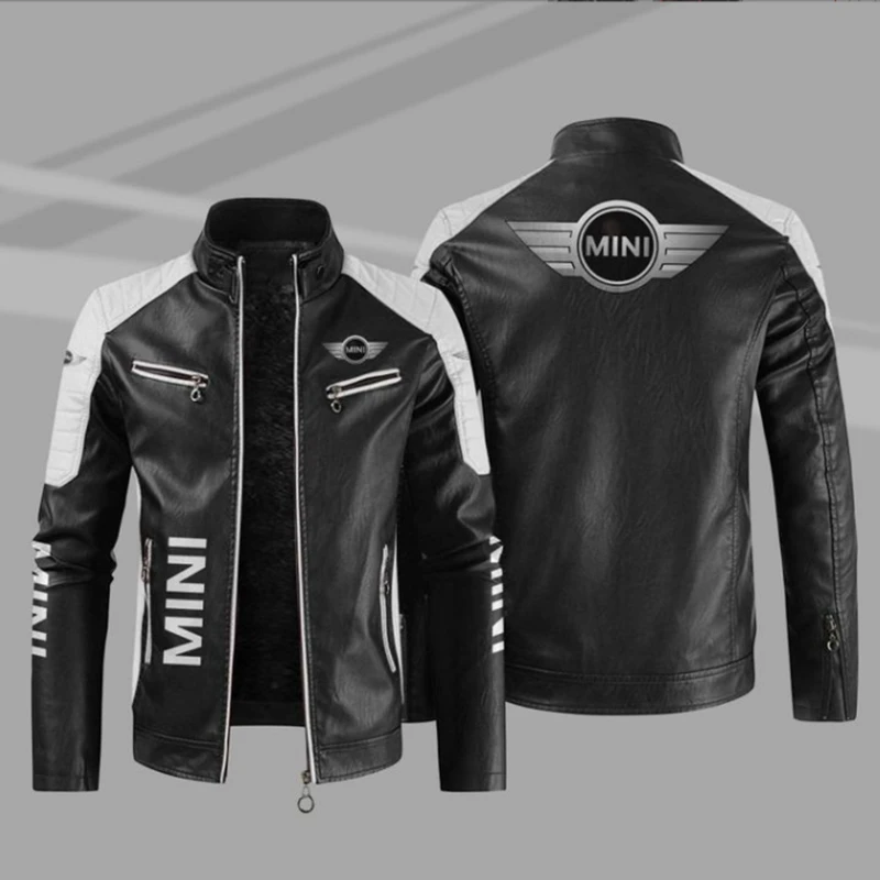 

2022 New Men's MINI Logo Jacket Leather Jackets Autumn Casual Motorcycle PU Jacket Biker Leather Coats Brand Clothing