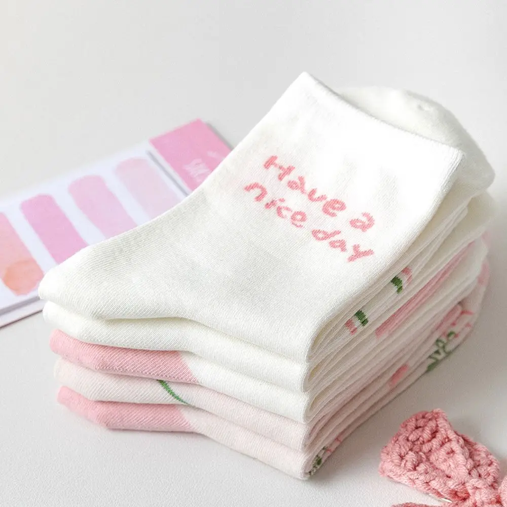 

Funny Warm Pink Breathable Four Seasons Trendy Middle Tube Hosiery Cotton Strawberry Socks Girls Socks