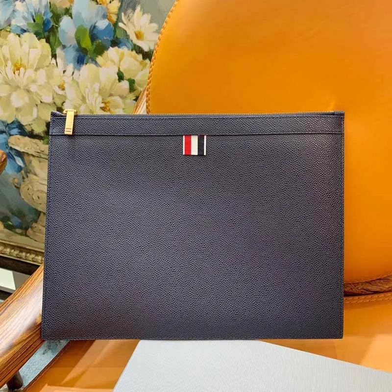 New TB Men's Handbags Luxury Brand Solid Genuine Leather Business Clutch Bag Classic Quality Casual Document Envelope Handbags