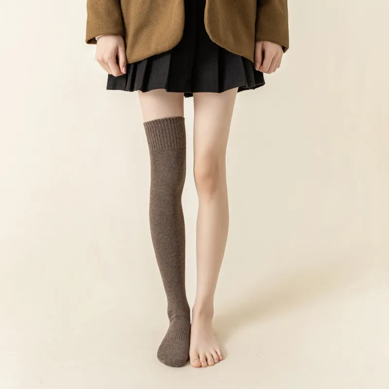 Winter Womens Thigh High Socks Cotton Striped Over The Knee Socks Knit Warm Tall Performance Pantyhose 60CM EU 35-41 US 5-8