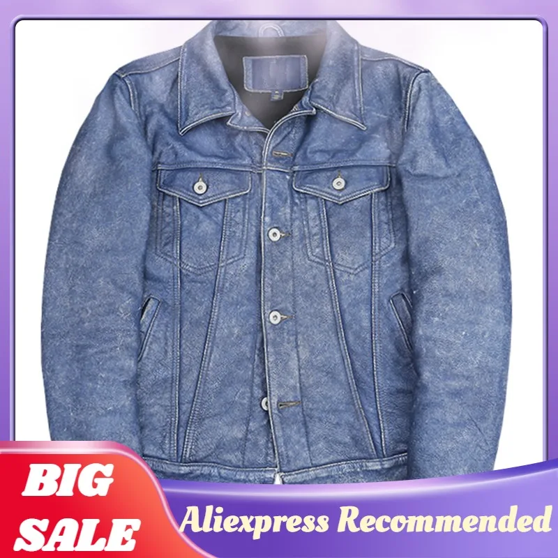 

Куртка мужская короткая из натуральной кожи, винтажный Повседневный стиль в японском стиле, приталенная из натуральной воловьей кожи, боль...