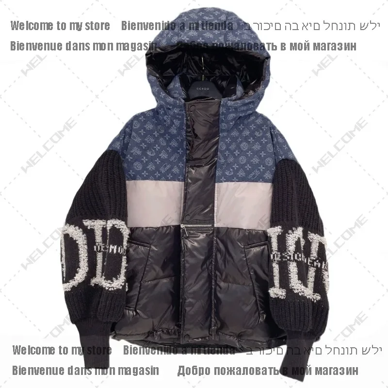 Женский вязаный пуховик с рукавами и буквами цветов утолщенный белый утиный