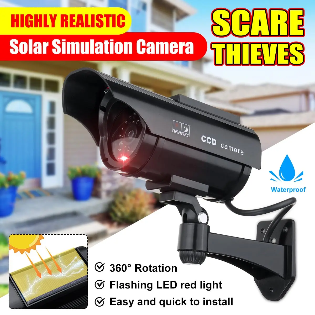 

Solar Power Dummy Camera Outdoor Indoor LED Light Monitor Security Waterproof Fake Camera CCTV Surveillance Camera Rotatable