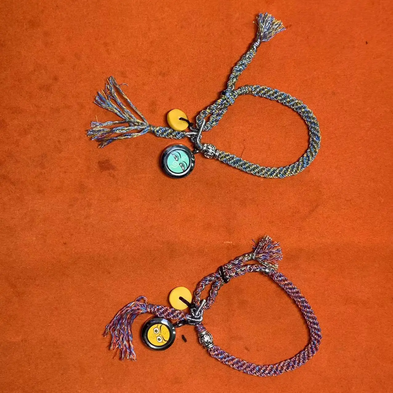 1pcs/lot authentic Regong Tibet thangka amber pendant colorful rope designer bracelet thousand years eminent monk hand-painted