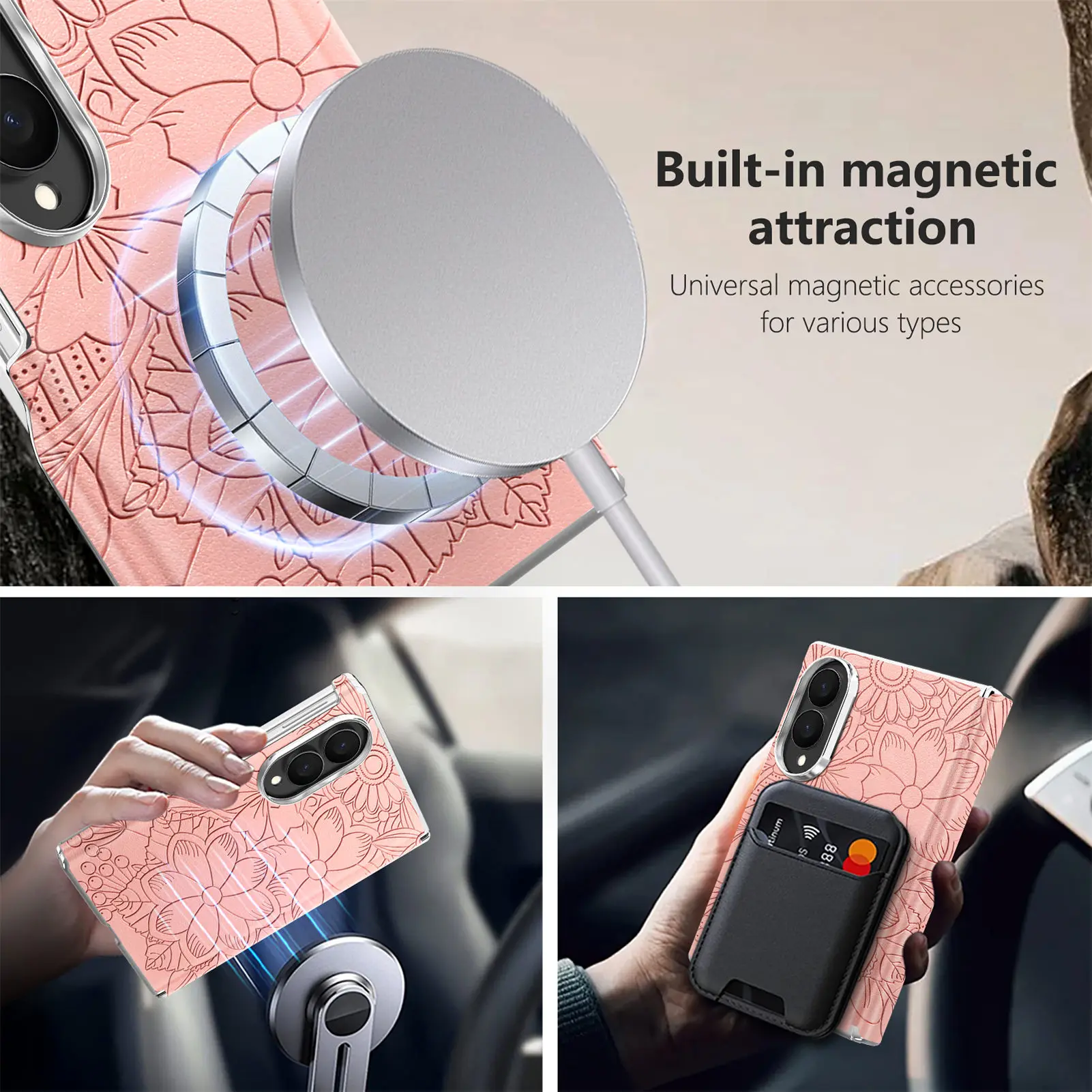 Фото ‌ Модный кожаный чехол с магнитной застежкой и тиснением для Samsung Z Fold 8, ударопрочный, с защитой центральной оси, совместимый с MagSafe ‌   Тонкий чехол №4