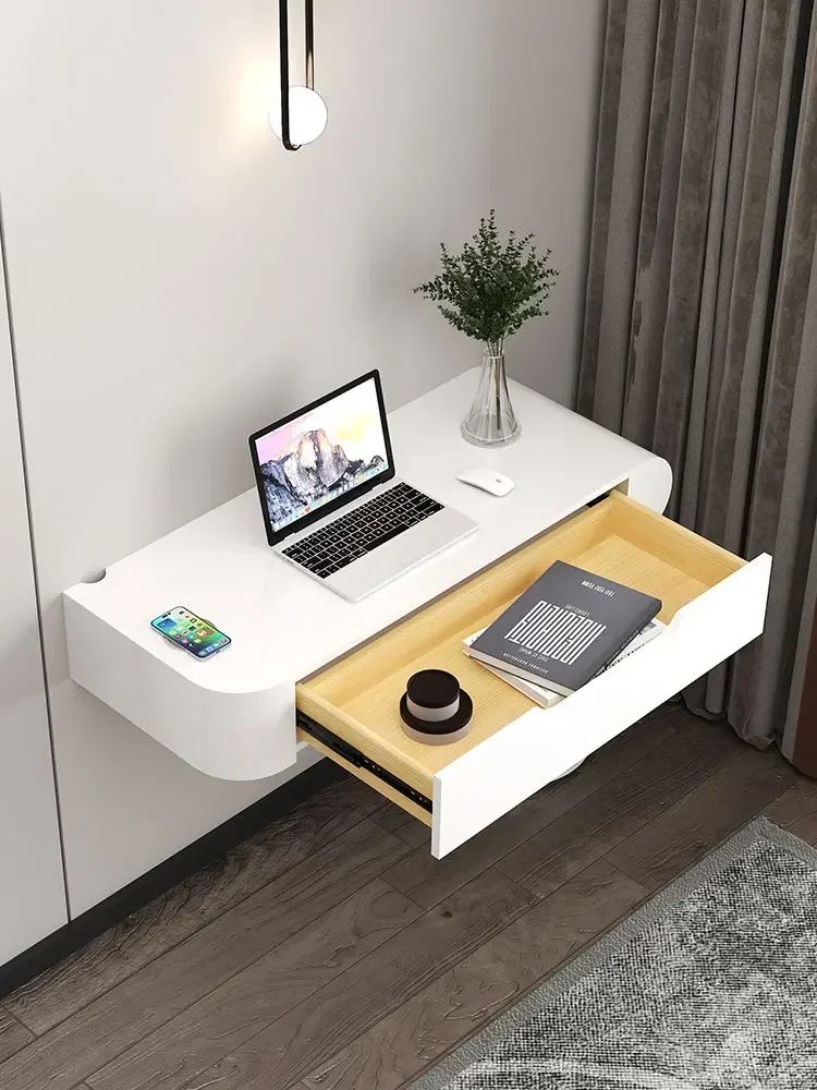 

Wall-Mounted Suspension Cream White Style Household Small Apartment Hanging Desk Bookshelf Solid Wood Desk Office Computer Desk