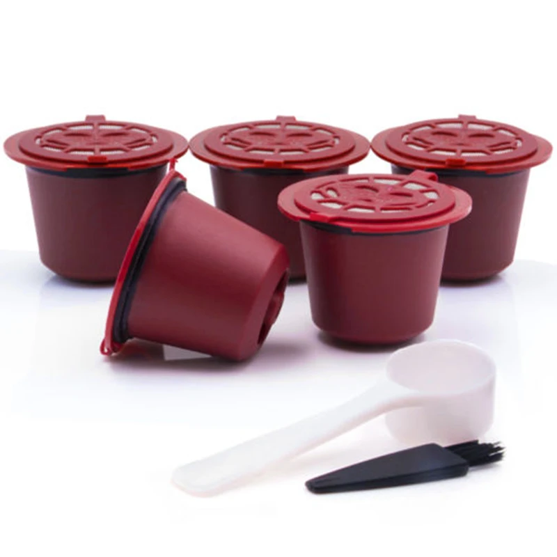 

5Pcs Coffee Capsules Stainless Steel Reusable Pods +Spoon Machines Convenient High Quaility Filter Set Kit New Hot