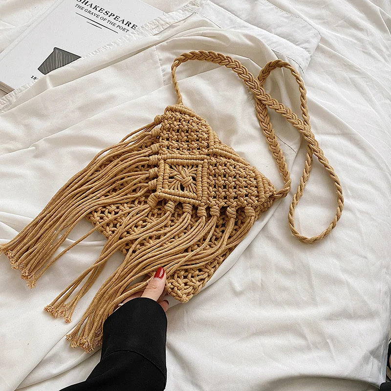 

Rattan Tassels Bags Luxury Designer Female Woven Shopping Summer Fashion Women Tote Purses Straw Shopper Beach Bog