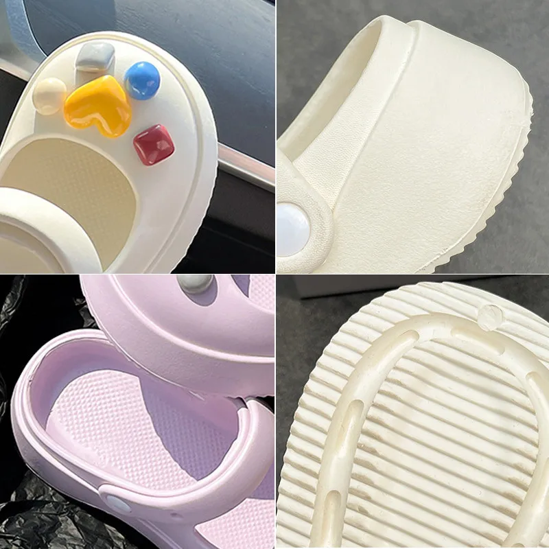 2023 New Women Sandals Slippers Thick Sole Hole Shoes Wearing Elevated Anti Slip Baotou Summer Bow Outdoor Beach Women Slippers