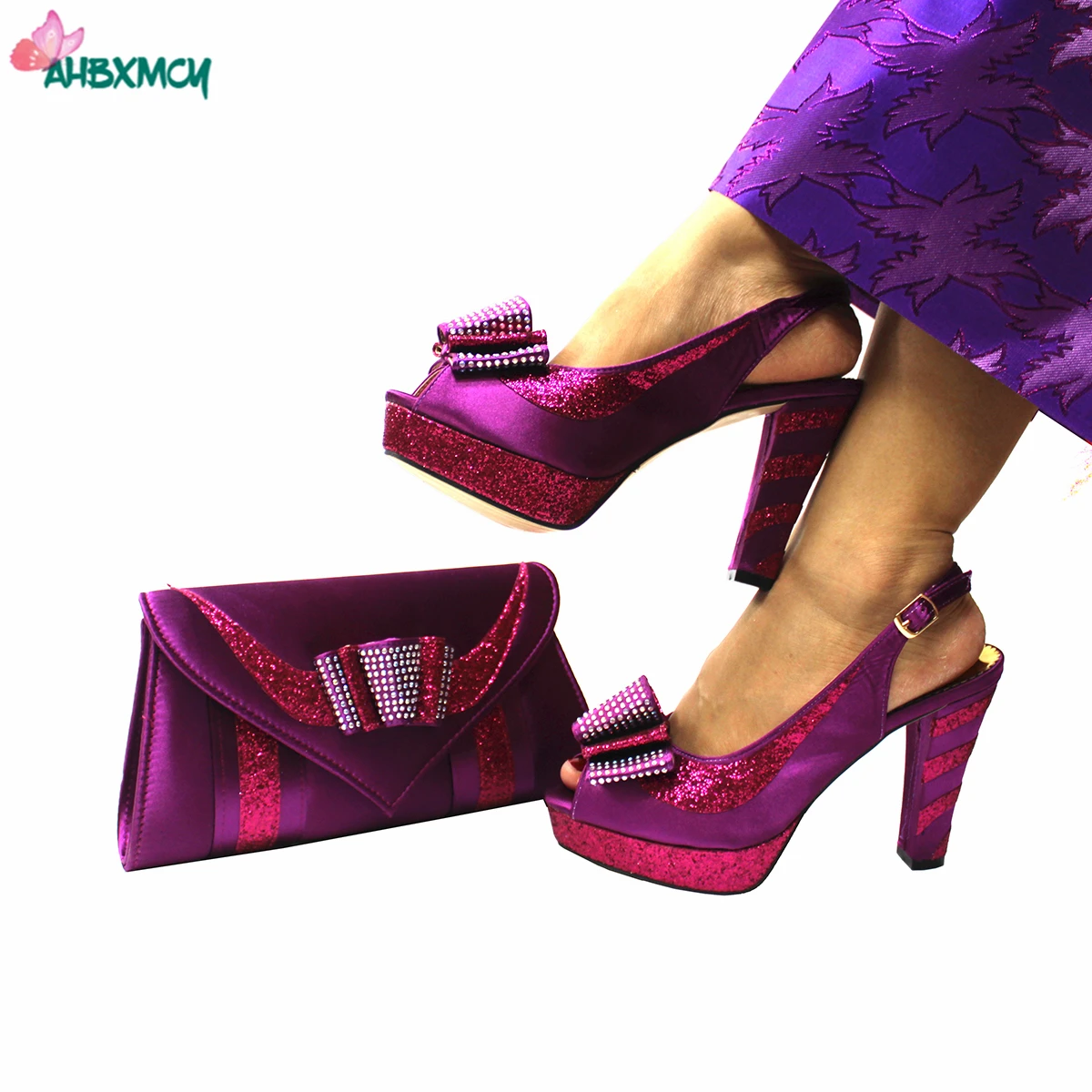 

Latest 2021 Autumn New Design African Matching Shoes and Bag Set in Magenta Color for Evening Dress