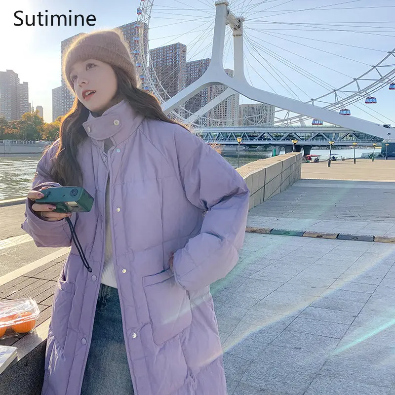 Winter Coat Women Loose Oversize Long Down Jacket Office Lady Button Winter Clothes Women Single Breasted Pockets  Coat