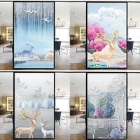 custom size stained glass filmsfrosted privacy static clingposter retro tree scenic color printingwindow film door stickers