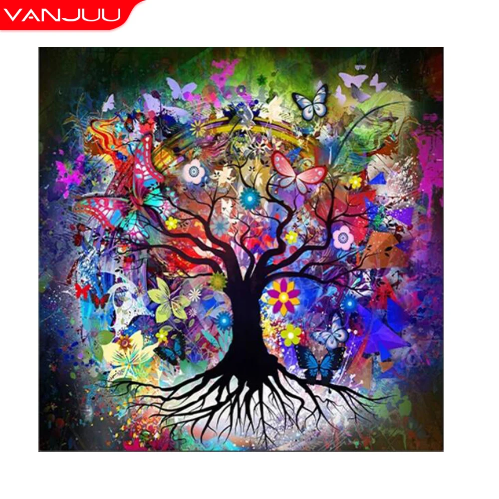 Алмазная 5D картина с деревом жизни, Алмазная мозаика, граффити, пейзаж стразы, вышивка ручной работы, детские подарки для начинающих