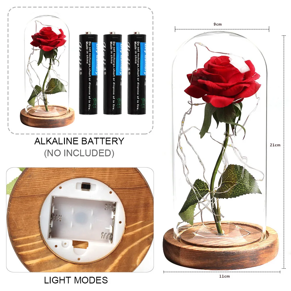 Beauty and The Beast Rose Rose In Glass LED Enchanted Galaxy Eternal Rose 24K Gold Foil Flowers Valentine's Day Romantic Gift images - 6