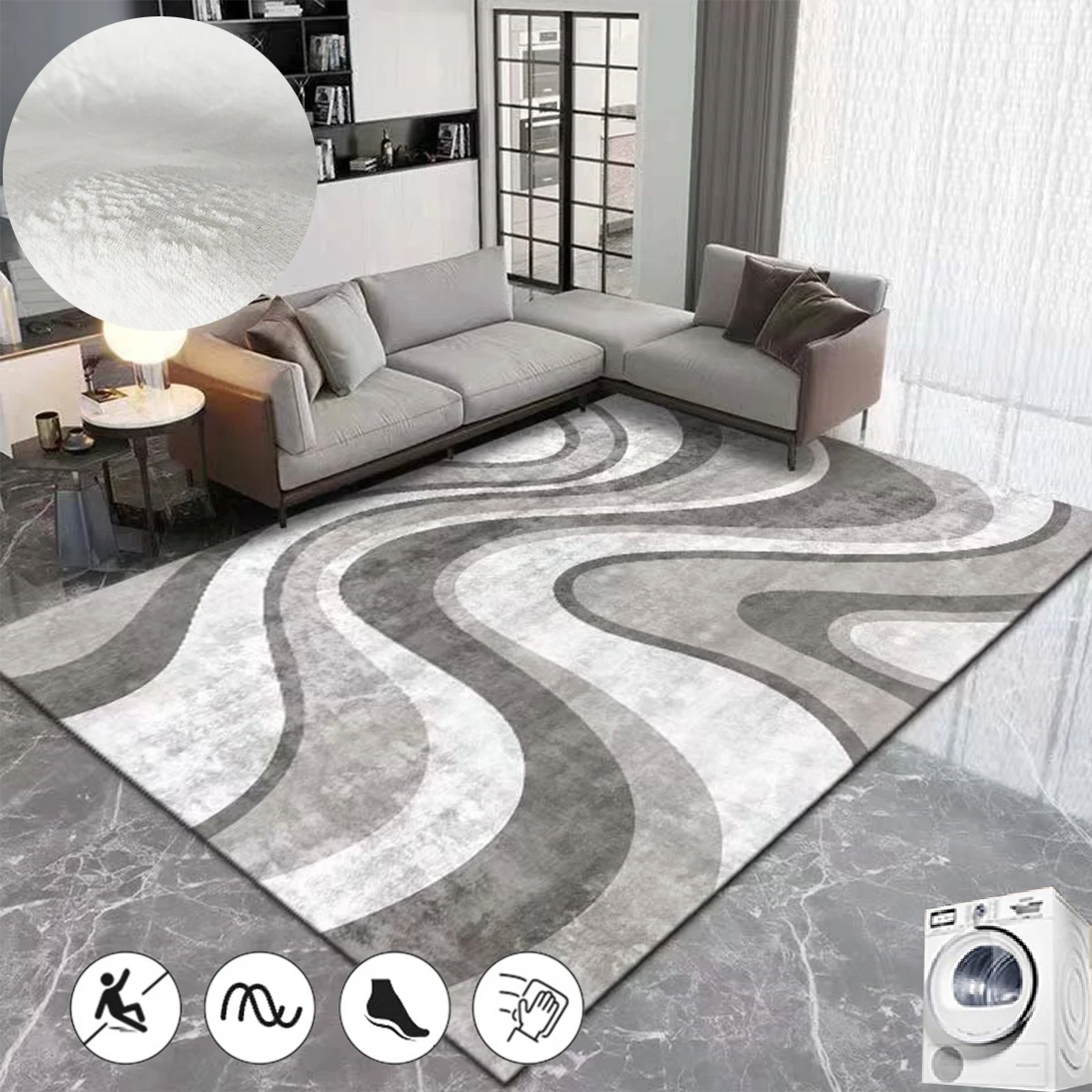 

Modern Furniture Carpets for Living Room Decoration Nordic Ripple Style Rugs for Bedroom Lounge Soft Mat Washable Cloakroom Rug