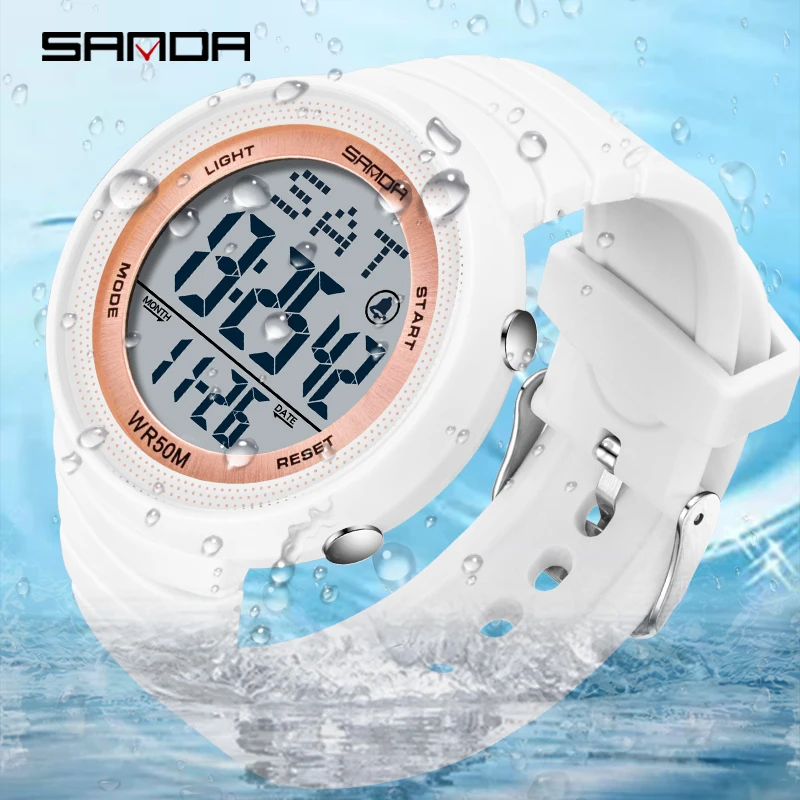 SANDA 2023 New Fashion Sport Women's Watches White 50M Waterproof Digital Watch for Girl Casual Wristwatch relogio feminino 6022 enlarge
