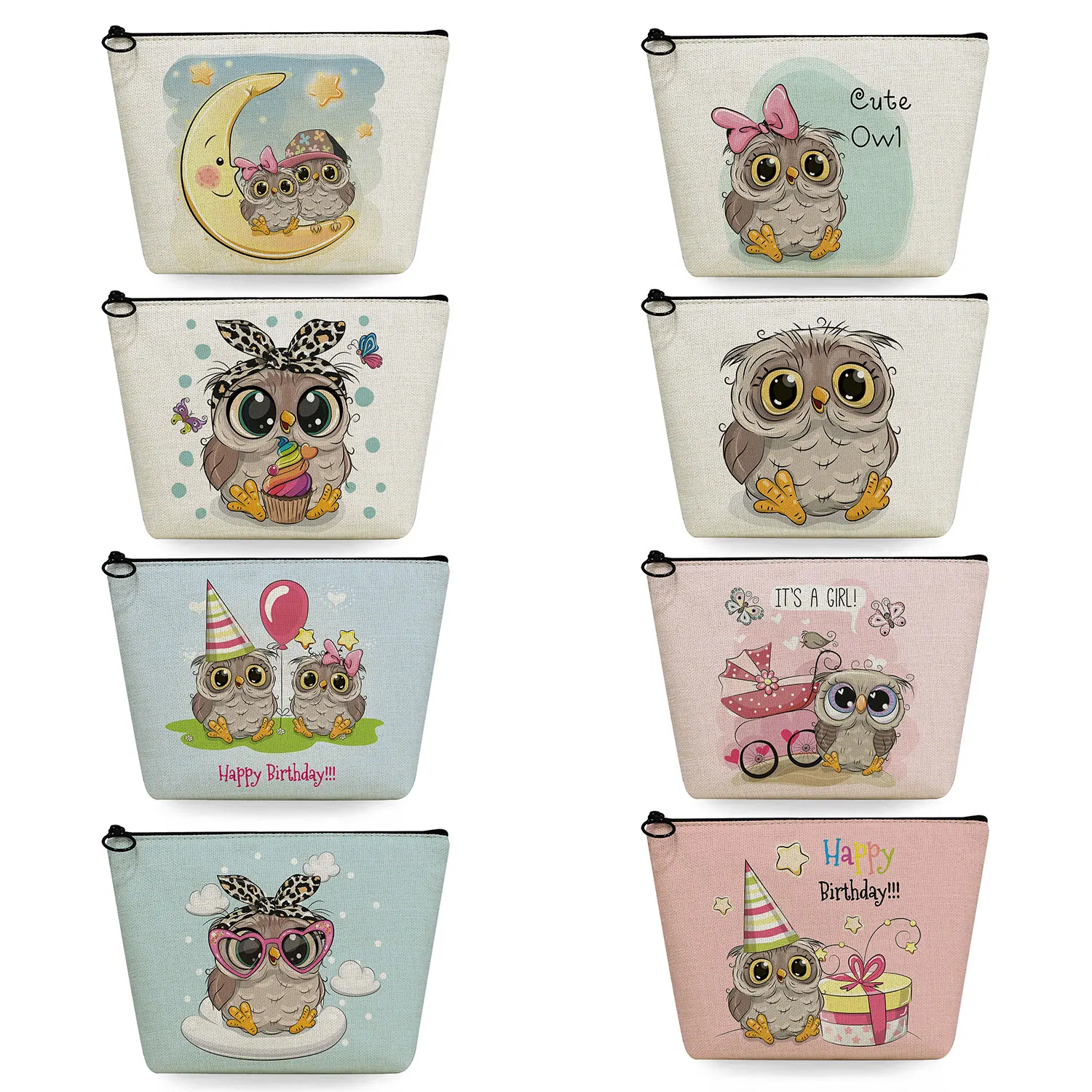 

Pencil Cases Fashion Trend New Travel Toiletry Bags High Quality Makeup Organizer Cute Owl Graphic Printed Women's Cosmetic Bag