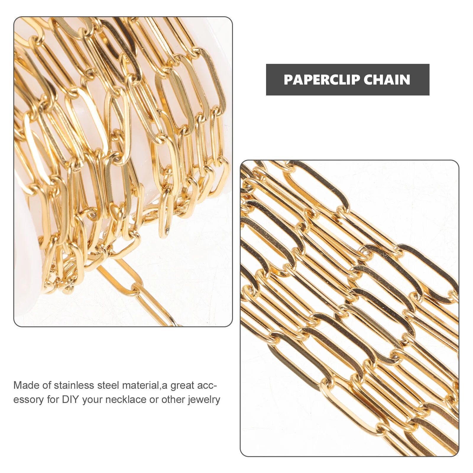 2 Pcs Snake Chain Rope Bracelets Paper Clip Jewelry Making Necklaces Gold Paperclip Stainless Steel Women