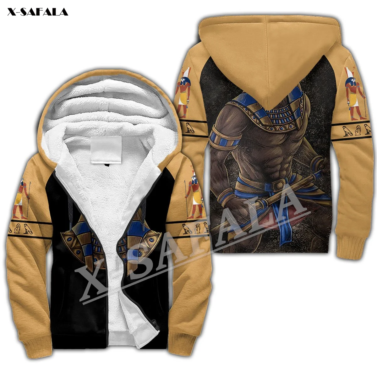 Egypt Sekhmet 3D Print Men Warm Thick Fleece Zipper Hoodie Jacket Windproof Pullover Coat Hooded Outwear US Size Winter