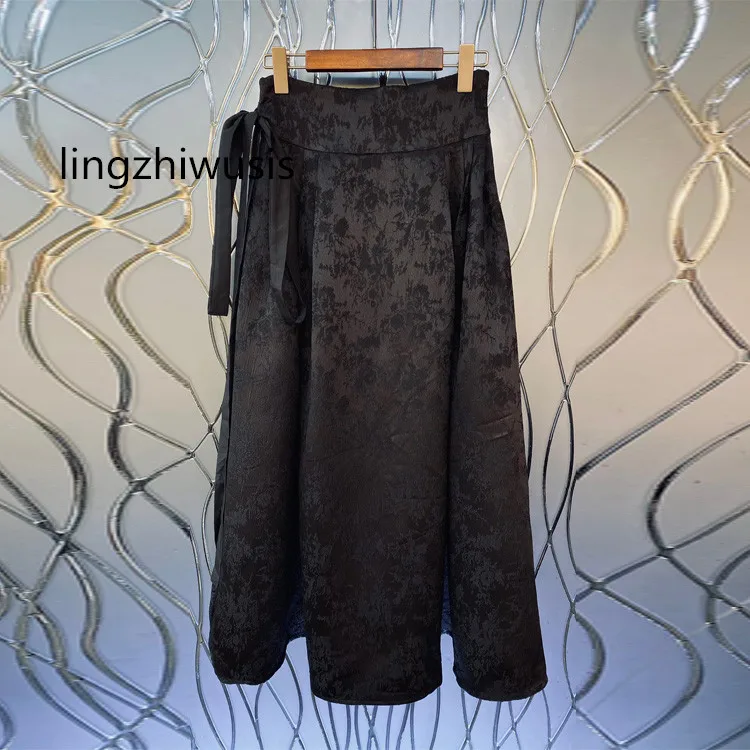 

Женская длинная юбка, жаккардовая трапециевидная юбка с завышенной талией и зонтиком, осень 2023