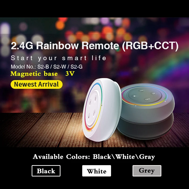 2.4GHz Rainbow Wireless RF Round Magnetic base Remote Control 3V Compatible with MiBOXER RGBW RGB + CCT LED Light / Controller