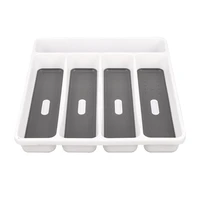 large gray silverware tray fork collection container 5 compartments soft grip lining plastic cutlery storage box for tableware