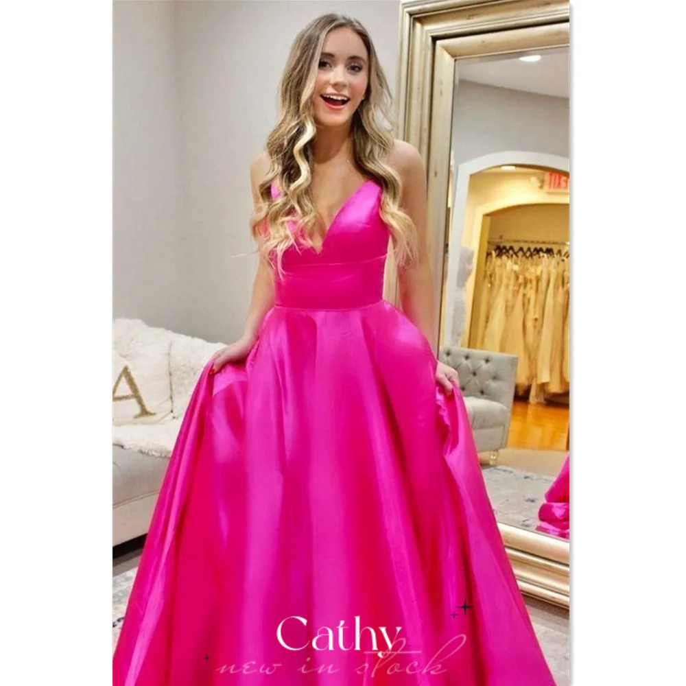 

Женское вечернее платье на бретельках Cathy, Элегантное Шелковое Розовое платье-трапеция, атласное платье для выпускного вечера, 2023