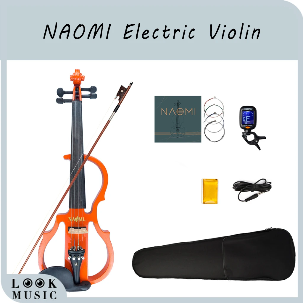 

NAOMI 4/4 твердая древесина электрическая Тихая скрипка полный Размеры черные фитинги скрипка клен гриф с колками подбородка хвостовой компл