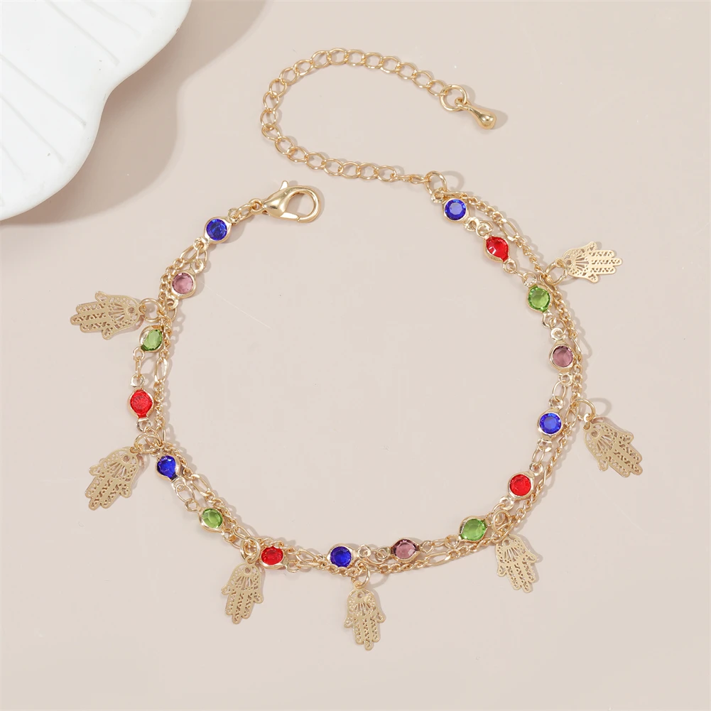 Женские винтажные браслеты на ногу золотистые с регулируемой цепочкой и