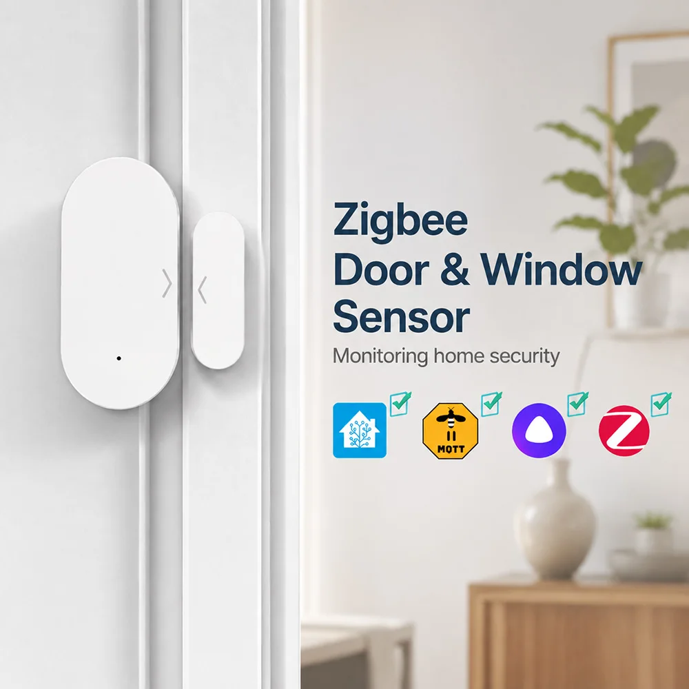 Фото Датчик открытия дверей и окон Zigbee 3.0, магнитный контактный датчик сигнализации, датчик безопасности для умного дома, совместим с Home Assistant, Zigbee2MQTT, ZHA, Alexa №1