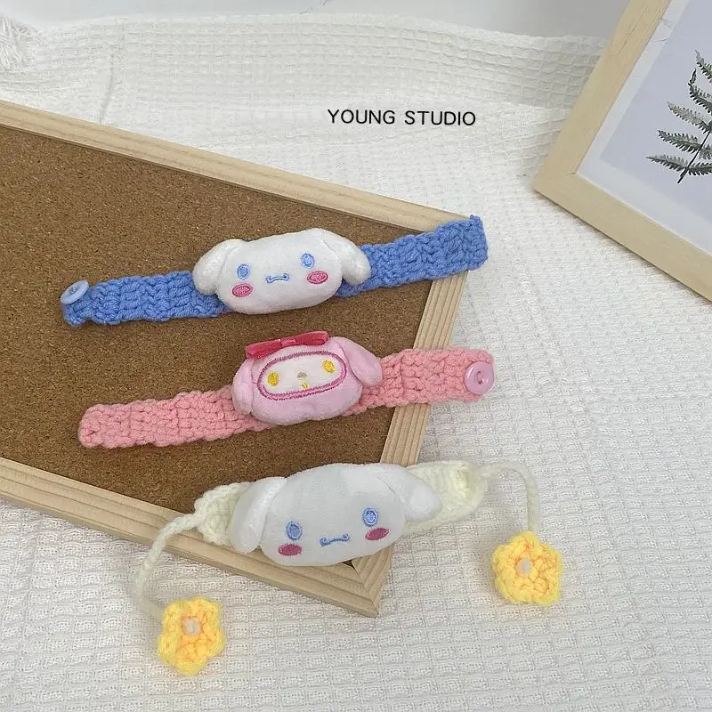 

-50% Anime Sanrio Plush Knit Bracelet Hello Kawaii Kuromi My Melody Purin Cinnamoroll Kitty Kt Cat Soft Warm Pop Festive Gift