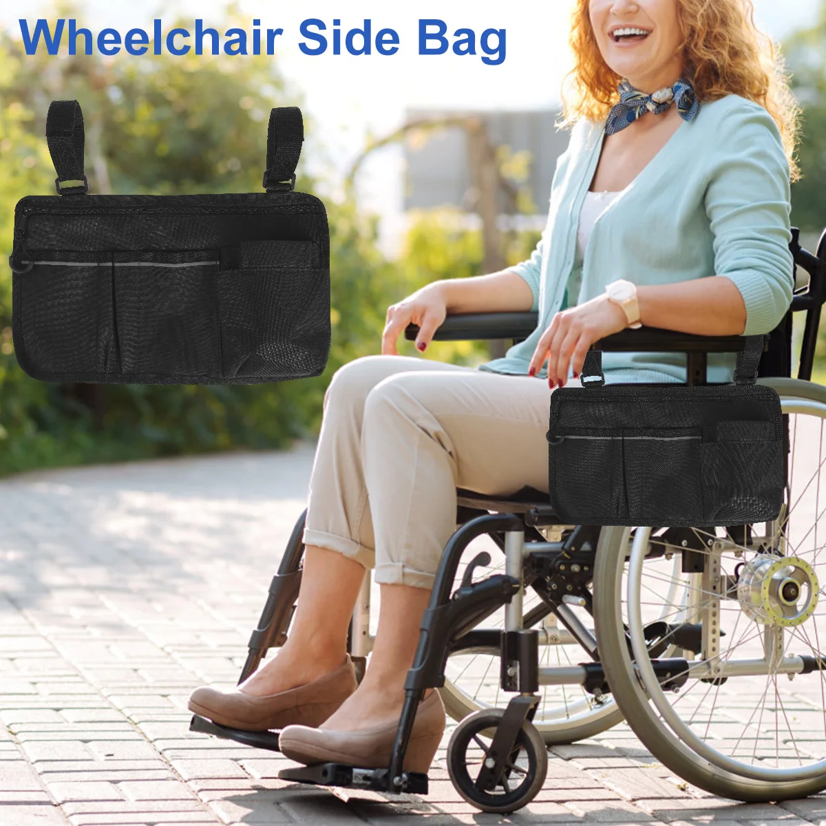 

Боковая Сумка для инвалидной коляски со светоотражающим ремешком, вместительный органайзер для хранения инвалидных колясок, водонепроницаемая Регулируемая Сумка-ходунок