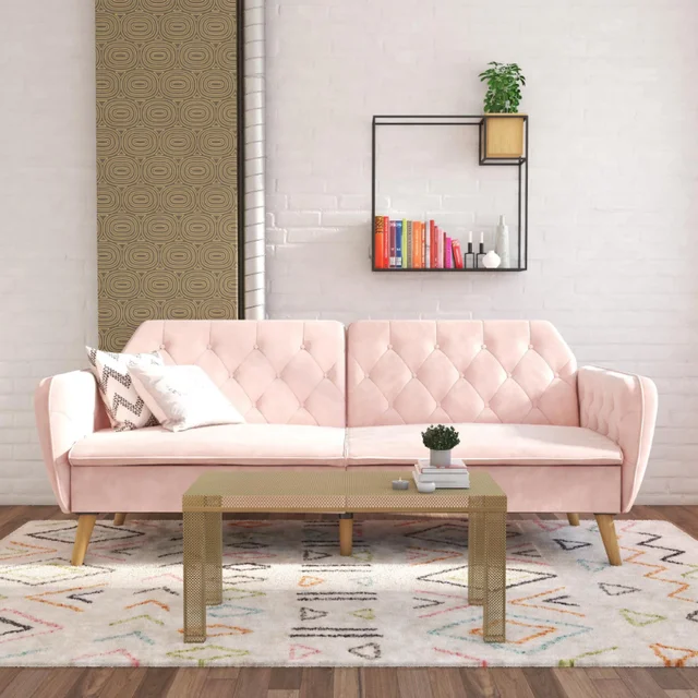 Novogratz Tallulah Memory Foam Futon, Convertible Couch, Pink Velvet 4