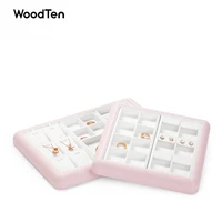 woodten pink multi function pu leather jewelry storage tray with microfiber for stud earrings bracelet ring necklace detachable