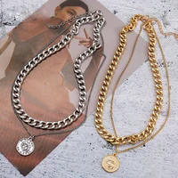 vintage multi layer coin chain choker necklace for women gold silver color fashion portrait chunky chain necklaces jewelry