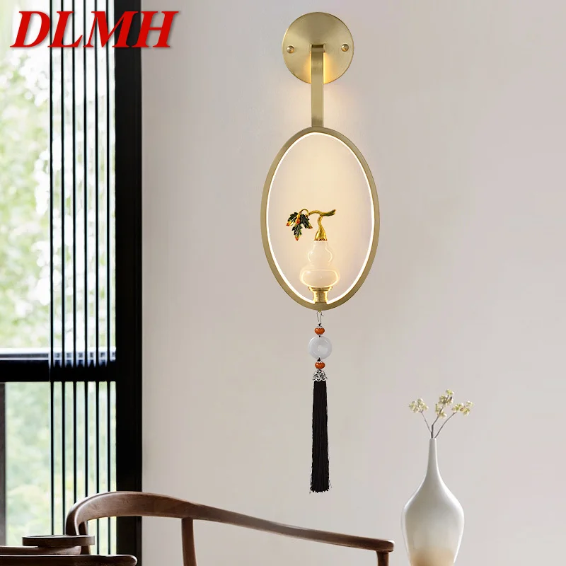 

DLMH Contemporary Wall Lamp LED Vintage Brass Creative Jade Gourd Decor Gold Sconce Light For Home Living Room Bedroom