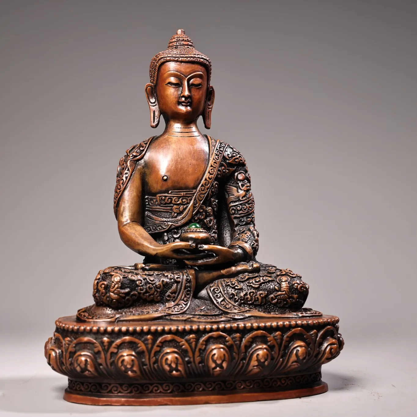 11-дюймовая коллекция тибетского храма старая бронзовая мозаика драгоценный