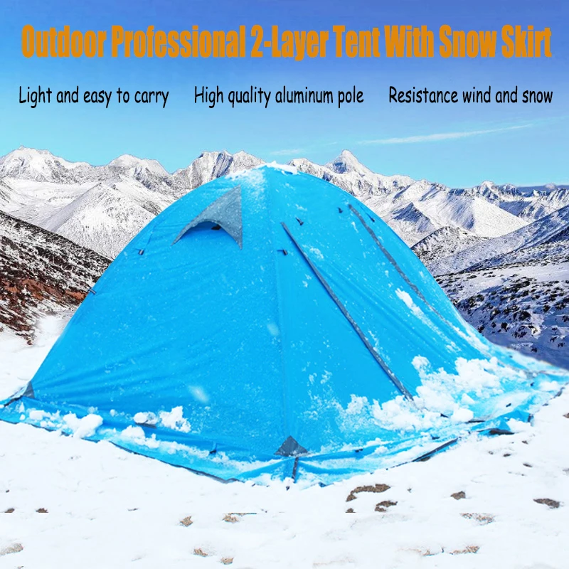 

Portable Ultralight Camping Tent 2-4 Persons Cycling Tent Double Layers Waterproof Aluminum Pole 4 Season Tent With Snow Skirt