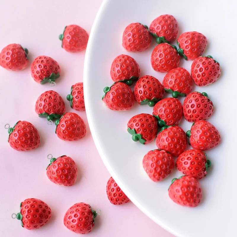 10pcs Sweet Mini Red Strawberry Resin Charms Fruit Flatback Cabochon Bead Embellish Earring Pendant Diy Korean Jewelry Making