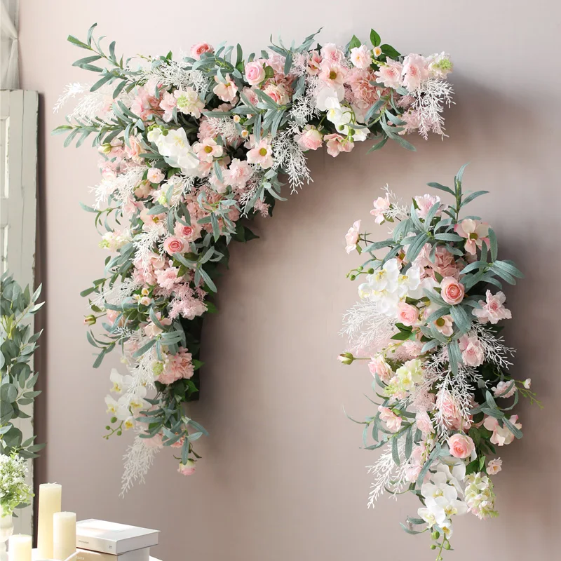Custom Artificial Rose Corner Flower Arrangement Wedding Hanging Flower Wall Arch Stage Background Party Home Window Display