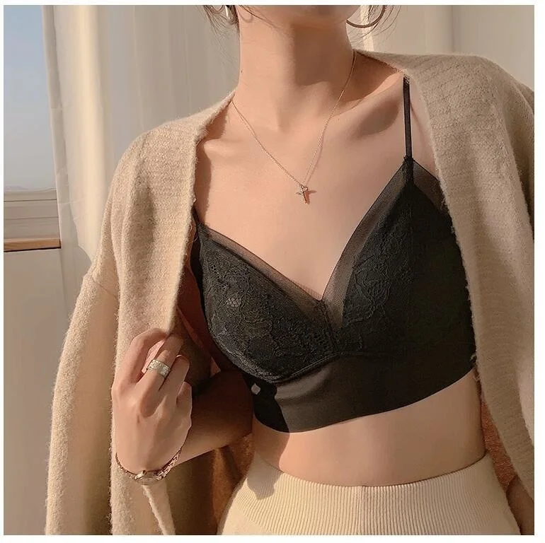 

French Lace Beautiful Back No Steel Ring Sexy Lace Small Chest Gather No Steel Ring Girl Bra Vest Seamless Bra