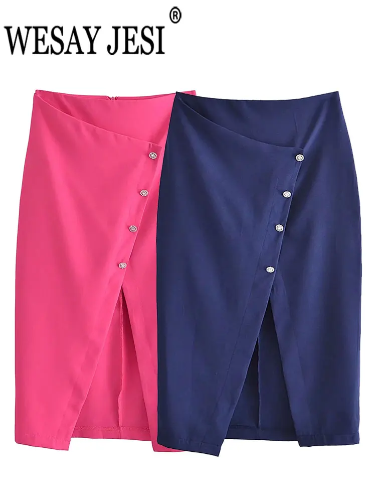 

WESAY JESI Women Skirts Front Split Asymmetric Slim Fit Hip Pack Solid Color Summer Ladies Fashion Casual Daily Female Clothing