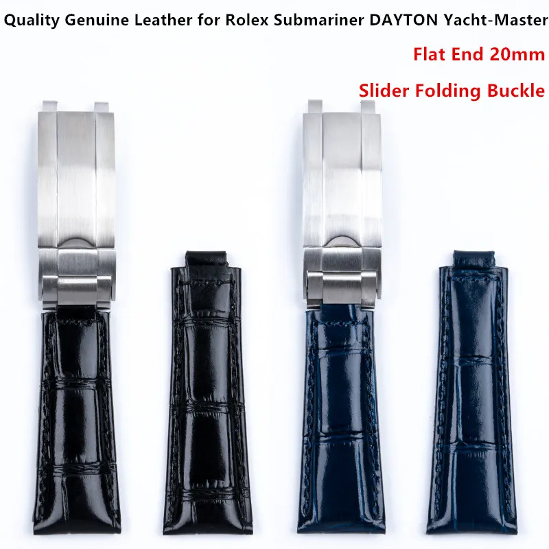 Ремешок из натуральной кожи для часов плоский браслет подходит Rolex Submariner DAYTONA GMT